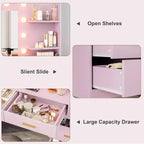 61 Make up Vanity Desk with Mirror and Lights, Vanity with 8 Wide Storage Drawers & 3 Lighting Modes with Adjustable Brightness for Bedroom
