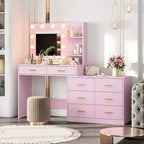 61 Make up Vanity Desk with Mirror and Lights, Vanity with 8 Wide Storage Drawers & 3 Lighting Modes with Adjustable Brightness for Bedroom