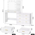 61 Make up Vanity Desk with Mirror and Lights, Vanity with 8 Wide Storage Drawers & 3 Lighting Modes with Adjustable Brightness for Bedroom