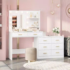 61 Make up Vanity Desk with Mirror and Lights, Vanity with 8 Wide Storage Drawers & 3 Lighting Modes with Adjustable Brightness for Bedroom