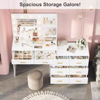 61 Make up Vanity Desk with Mirror and Lights, Vanity with 8 Wide Storage Drawers & 3 Lighting Modes with Adjustable Brightness for Bedroom
