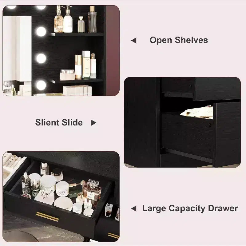61 Make up Vanity Desk with Mirror and Lights, Vanity with 8 Wide Storage Drawers & 3 Lighting Modes with Adjustable Brightness for Bedroom