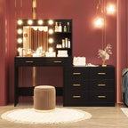61 Make up Vanity Desk with Mirror and Lights, Vanity with 8 Wide Storage Drawers & 3 Lighting Modes with Adjustable Brightness for Bedroom