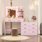 61 Make up Vanity Desk with Mirror and Lights, Vanity with 8 Wide Storage Drawers & 3 Lighting Modes with Adjustable Brightness for Bedroom