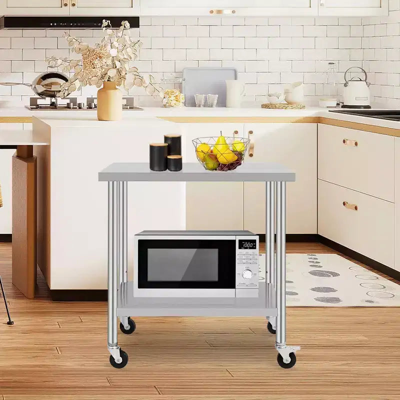 Stainless Steel Work Table w/Casters - Commercial Prep Table w/Adjustable Shelf, 300lb Capacity