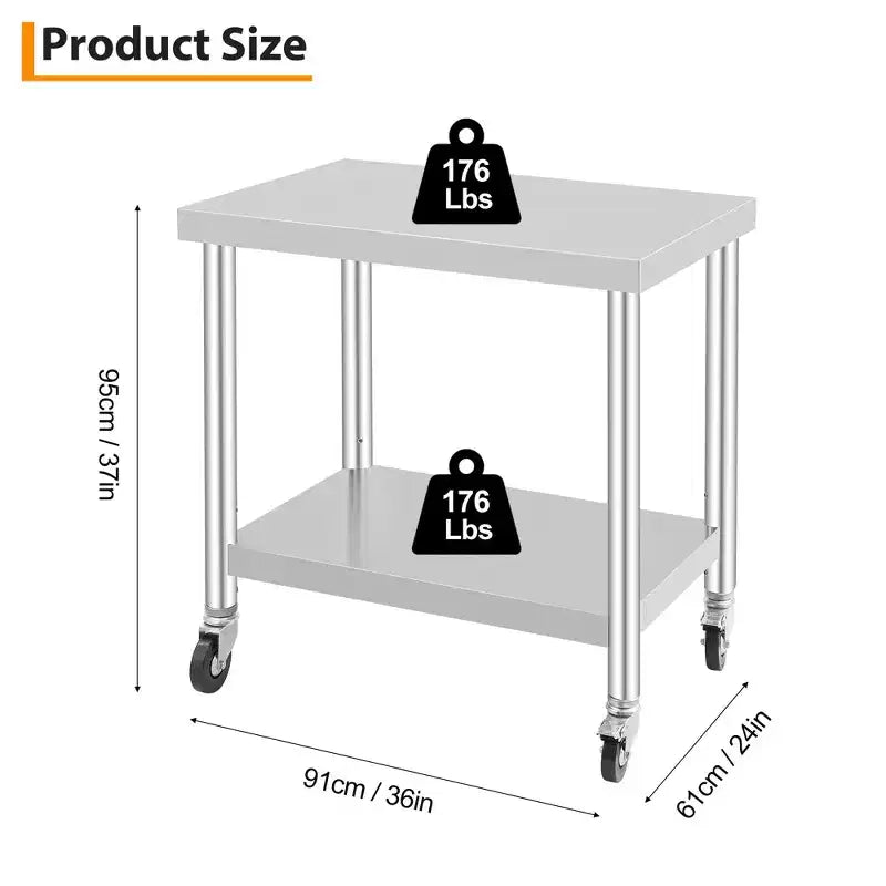 Stainless Steel Work Table w/Casters - Commercial Prep Table w/Adjustable Shelf, 300lb Capacity