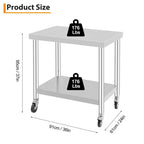 Stainless Steel Work Table w/Casters - Commercial Prep Table w/Adjustable Shelf, 300lb Capacity