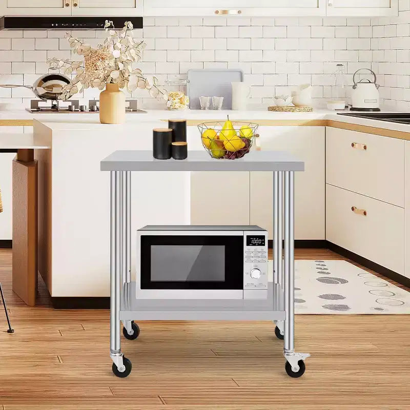 Stainless Steel Work Table w/Casters - Commercial Prep Table w/Adjustable Shelf, 300lb Capacity