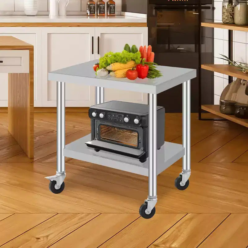 Stainless Steel Work Table w/Casters - Commercial Prep Table w/Adjustable Shelf, 300lb Capacity