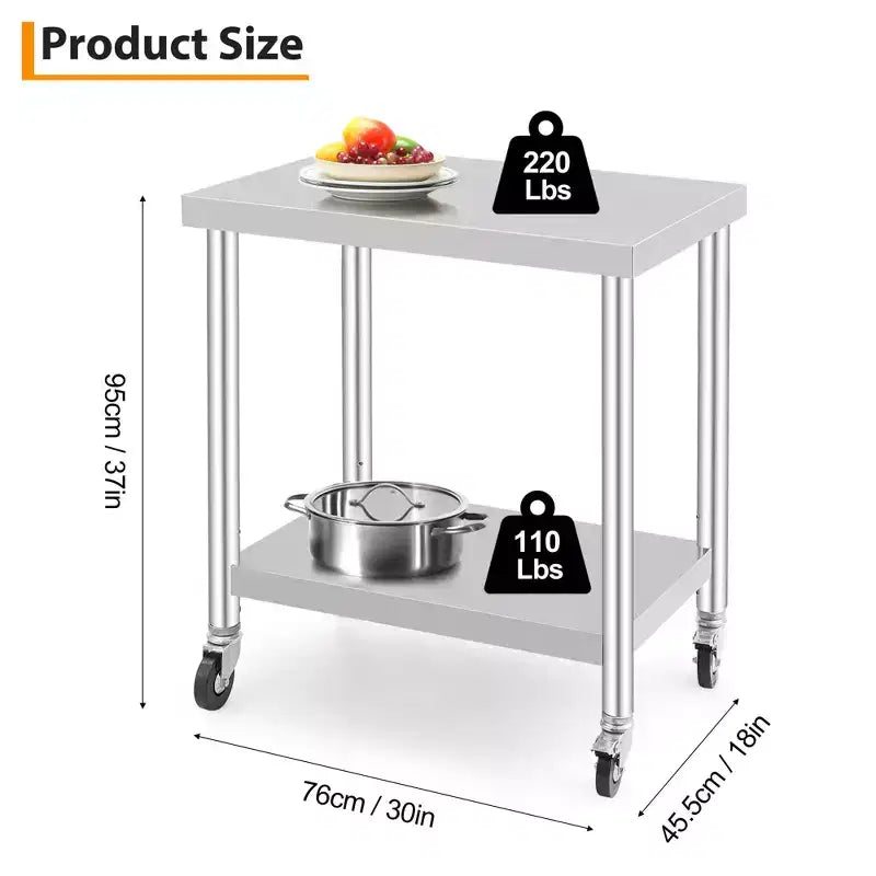 Stainless Steel Work Table w/Casters - Commercial Prep Table w/Adjustable Shelf, 300lb Capacity
