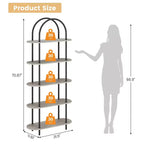 Bookshelf for Living Room - 71 Arched 5-Tier Bookcase with Metal Frame, Freestanding Storage Shelf for Bedroom, Office
