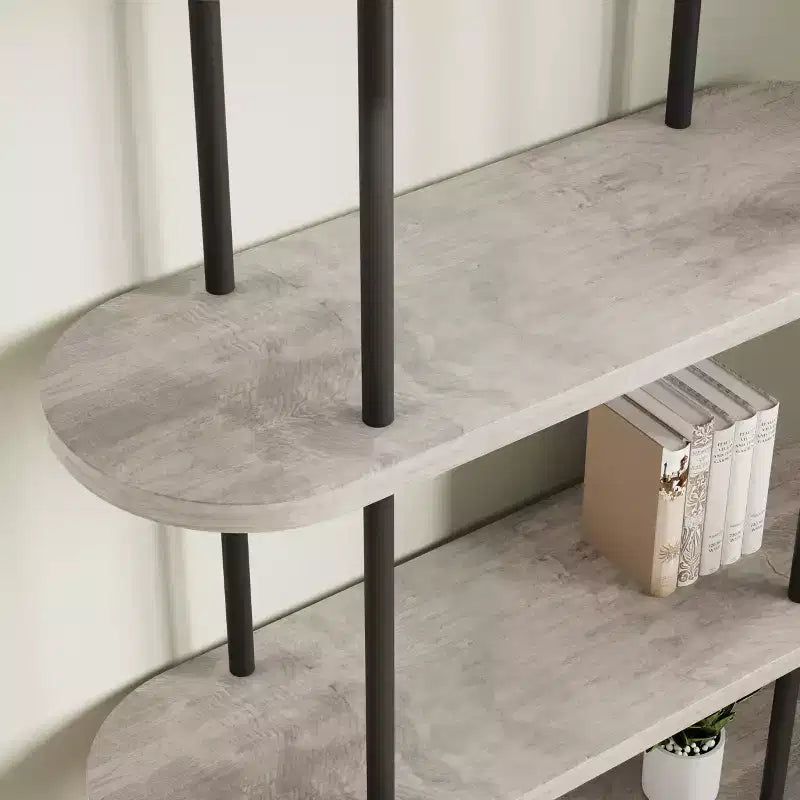 Bookshelf for Living Room - 71 Arched 5-Tier Bookcase with Metal Frame, Freestanding Storage Shelf for Bedroom, Office