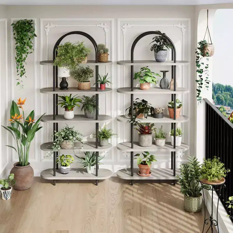 Bookshelf for Living Room - 71 Arched 5-Tier Bookcase with Metal Frame, Freestanding Storage Shelf for Bedroom, Office