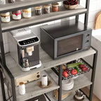 Industrial Kitchen Bakers Rack with Power Outlet - 6-Tier Space-Saving Microwave Stand
