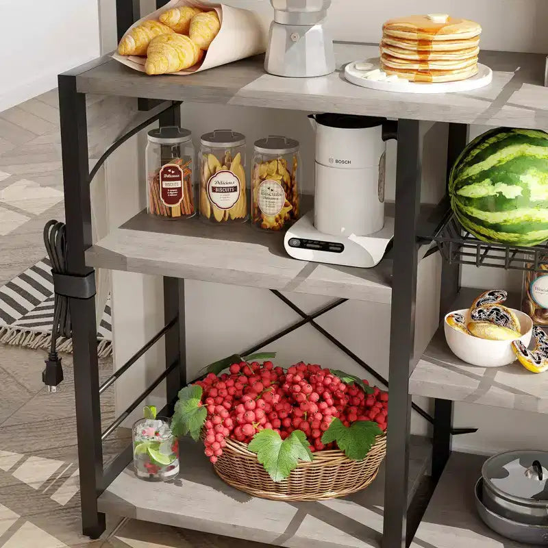 Industrial Kitchen Bakers Rack with Power Outlet - 6-Tier Space-Saving Microwave Stand