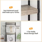 Adjustable Laundry Organizer - 4-Tier Storage Shelf with Drying Hooks (Gray/Black)