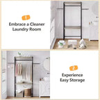 Adjustable Laundry Organizer - 4-Tier Storage Shelf with Drying Hooks (Gray/Black)