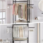 Adjustable Laundry Organizer - 4-Tier Storage Shelf with Drying Hooks (Gray/Black)