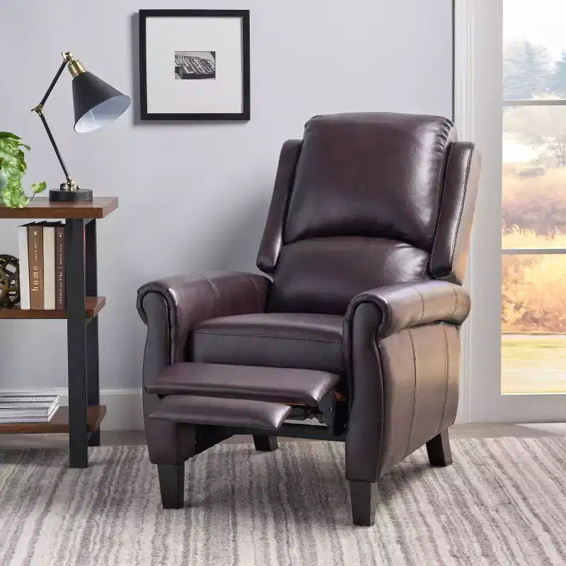 Contemporary Upholstered Pushback Recliner with Birch Wood Legs