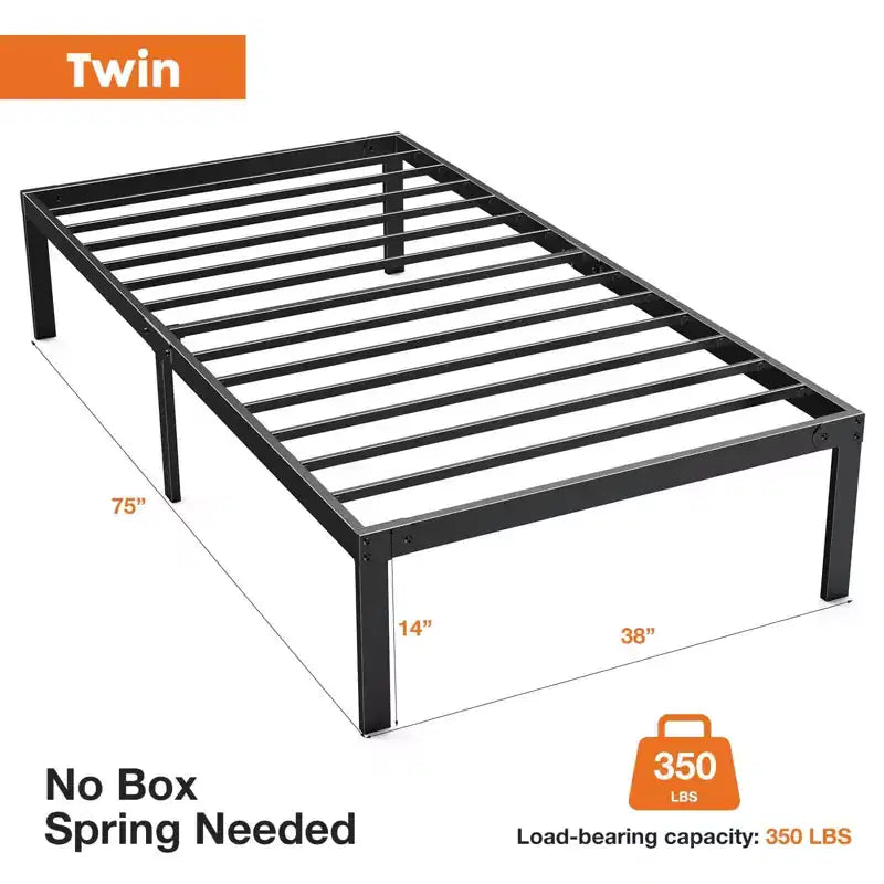 Heavy Duty Metal Bed Frame with Steel Slat Support  No Box Spring Needed, 12 Underbed Storage, Quick Assembly, 300 lb Capacity (Twin)