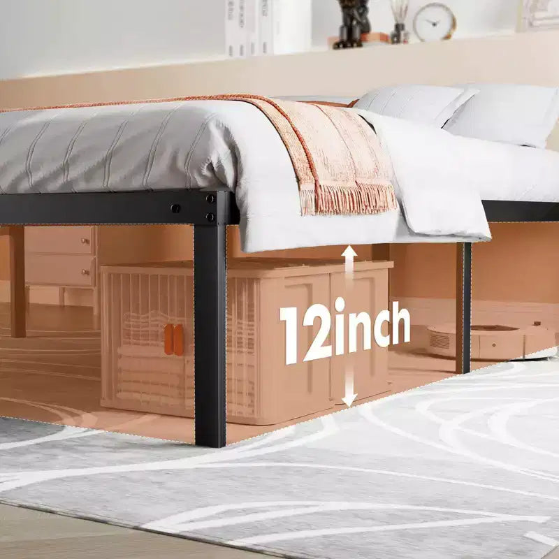 Heavy Duty Metal Bed Frame with Steel Slat Support  No Box Spring Needed, 12 Underbed Storage, Quick Assembly, 300 lb Capacity (Twin)