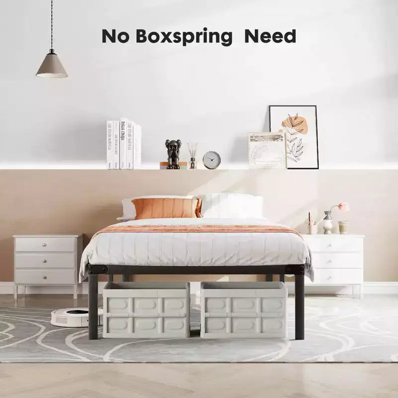 Heavy Duty Metal Bed Frame with Steel Slat Support  No Box Spring Needed, 12 Underbed Storage, Quick Assembly, 300 lb Capacity (Twin)
