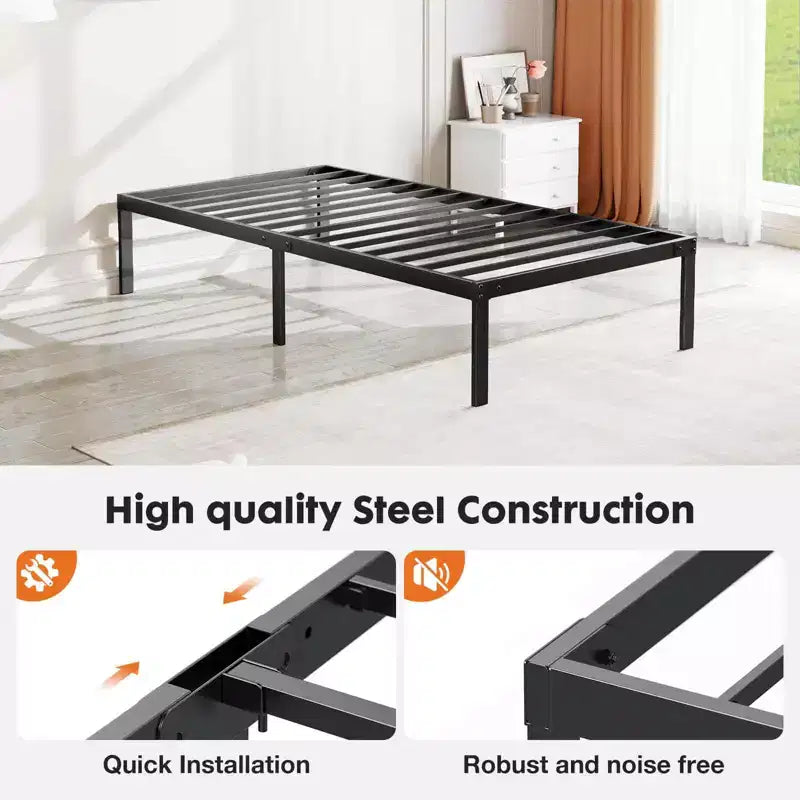 Heavy Duty Metal Bed Frame with Steel Slat Support  No Box Spring Needed, 12 Underbed Storage, Quick Assembly, 300 lb Capacity (Twin)