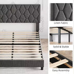 Upholstered Platform Bed - Queen Size with Headboard & Wood Slats