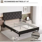 Upholstered Platform Bed - Queen Size with Headboard & Wood Slats