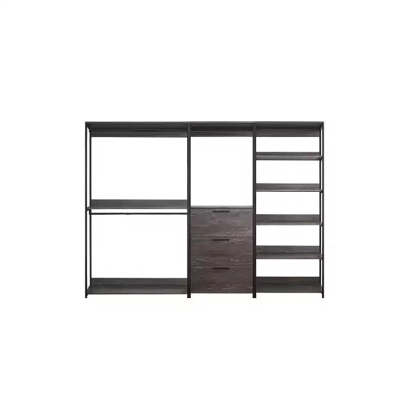 Black Wood Composite Closet System for Universal Storage with Storage Bins