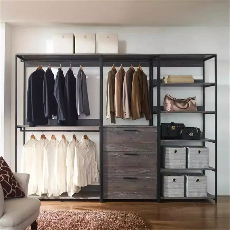 Black Wood Composite Closet System for Universal Storage with Storage Bins