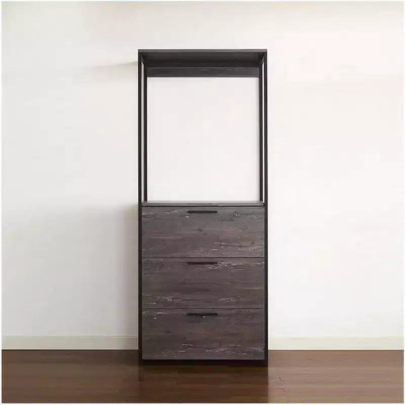 Black Wood Composite Closet System for Universal Storage with Storage Bins