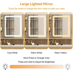 23.6 Wood Grain Makeup Vanity Desk Set with LED Mirror & Stool - 3-Way Lighting, USB Charging Station, Blow Dryer Holder, Storage Shelves