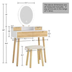 23.6 Wood Grain Makeup Vanity Desk Set with LED Mirror & Stool - 3-Way Lighting, USB Charging Station, Blow Dryer Holder, Storage Shelves