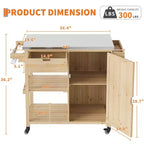 Outdoor Grill Cart & Rolling Kitchen Island with Stainless Steel Top - with Drawer, Spice Rack, Open Shelves, Wheels, Portable Patio Bar Cart for BBQ