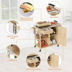 Outdoor Grill Cart & Rolling Kitchen Island with Stainless Steel Top - with Drawer, Spice Rack, Open Shelves, Wheels, Portable Patio Bar Cart for BBQ