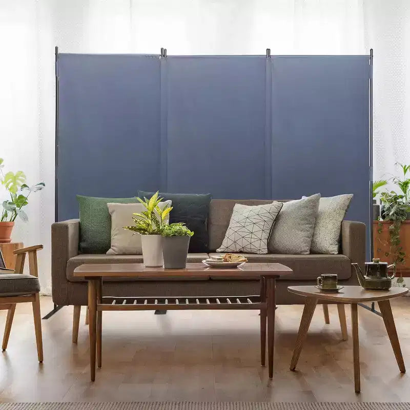 3-Panel 6ft Room Divider Folding Fabric Privacy Screen w/Iron Frame Gray