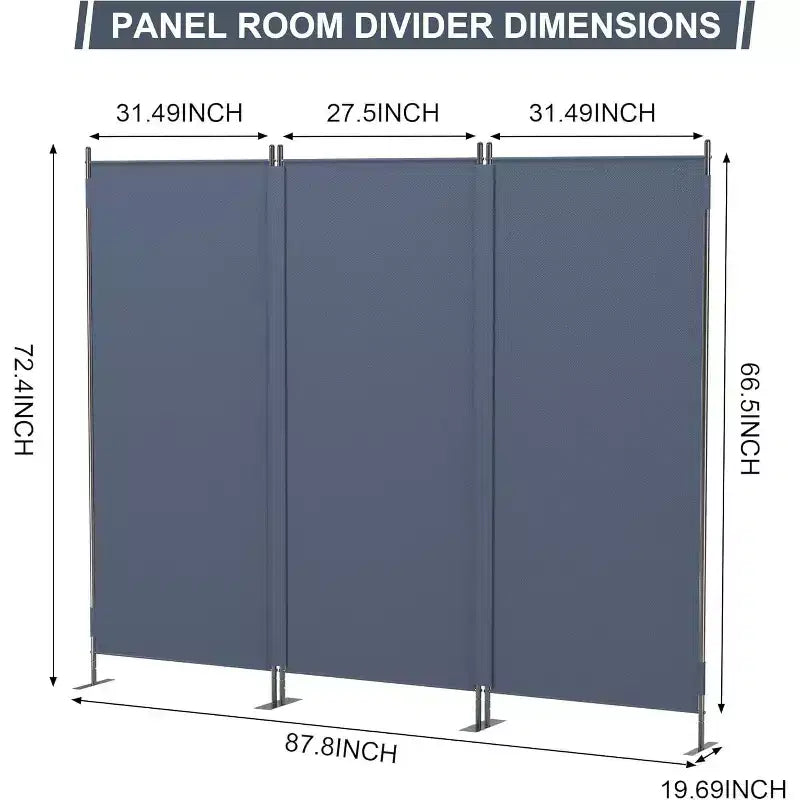 3-Panel 6ft Room Divider Folding Fabric Privacy Screen w/Iron Frame Gray