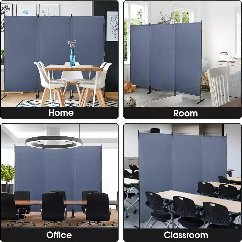 3-Panel 6ft Room Divider Folding Fabric Privacy Screen w/Iron Frame Gray