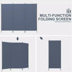 3-Panel 6ft Room Divider Folding Fabric Privacy Screen w/Iron Frame Gray