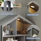 3-Tier Kids Bookshelf with Motion Sensor Light, Toy Storage Organizer, Wooden House-Shaped Book Rack for Bedroom or Playroom, 47.2" Tall
