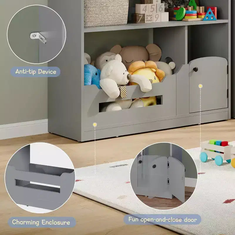 3-Tier Kids Bookshelf with Motion Sensor Light, Toy Storage Organizer, Wooden House-Shaped Book Rack for Bedroom or Playroom, 47.2" Tall