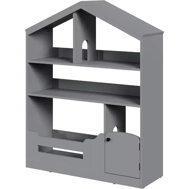 3-Tier Kids Bookshelf with Motion Sensor Light, Toy Storage Organizer, Wooden House-Shaped Book Rack for Bedroom or Playroom, 47.2" Tall