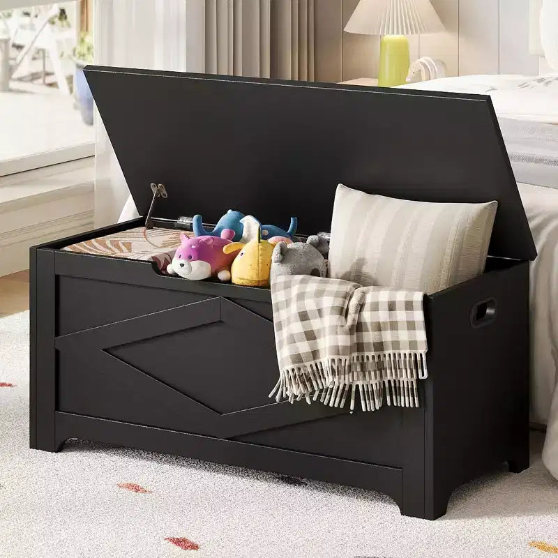 39.4 Storage Chest, Wooden Storage Bench with Safety Hinges, Easy Assembly, Large Toy Chest for Entryway, Living Room, Bedroom