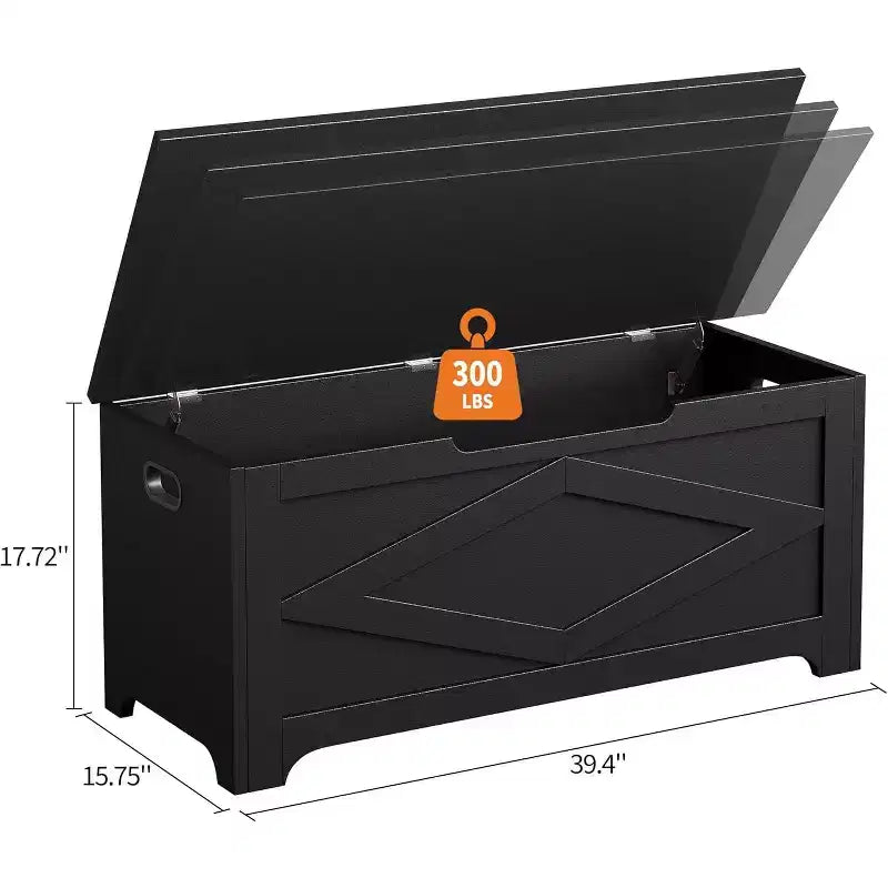 39.4 Storage Chest, Wooden Storage Bench with Safety Hinges, Easy Assembly, Large Toy Chest for Entryway, Living Room, Bedroom