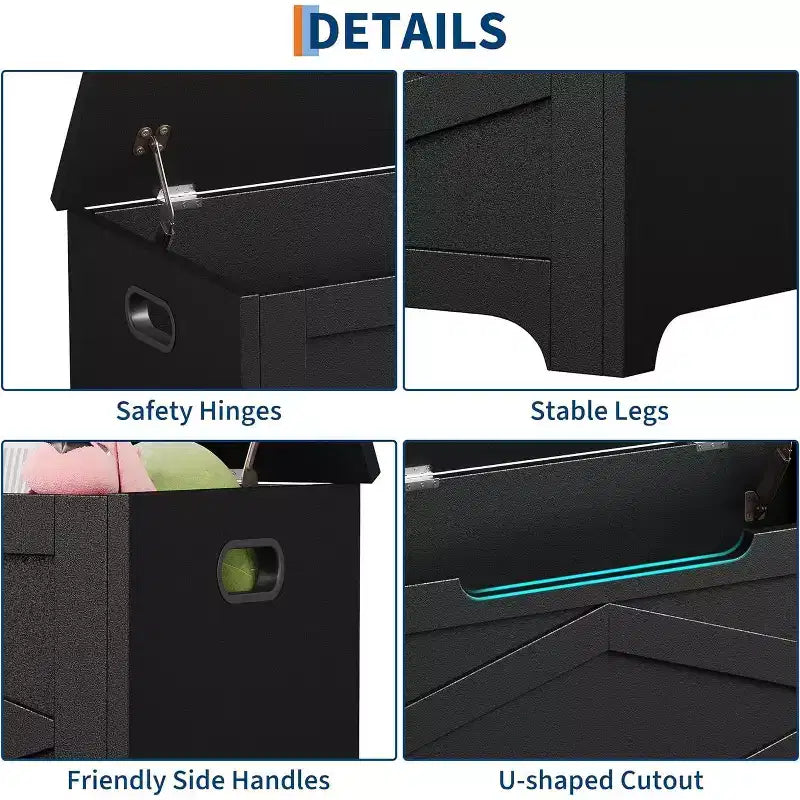 39.4 Storage Chest, Wooden Storage Bench with Safety Hinges, Easy Assembly, Large Toy Chest for Entryway, Living Room, Bedroom