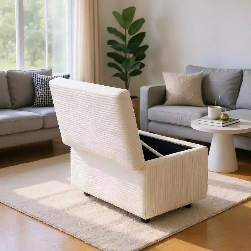 Corduroy Storage Ottoman, Soft Cushioned, Living Room