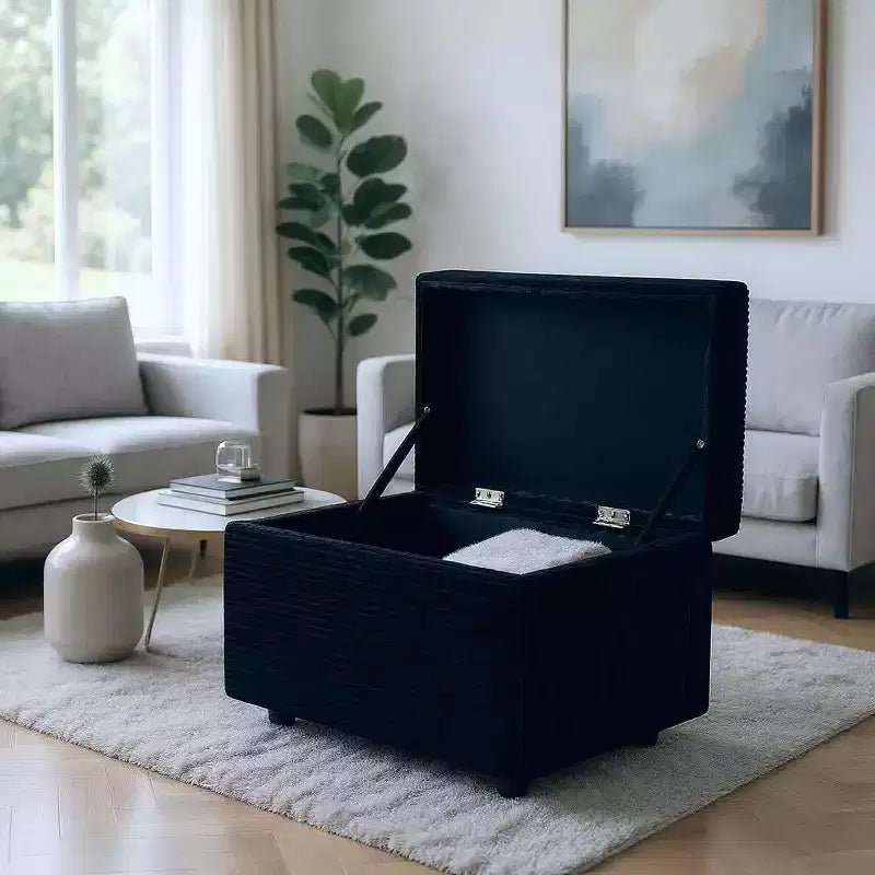 Corduroy Storage Ottoman, Soft Cushioned, Living Room