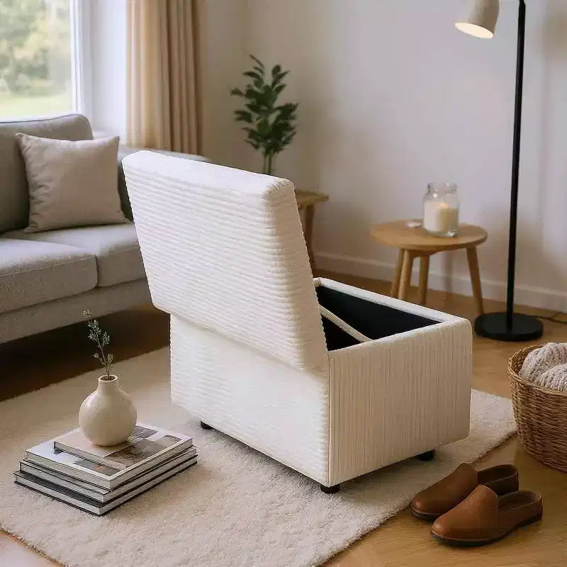 Corduroy Storage Ottoman, Soft Cushioned, Living Room