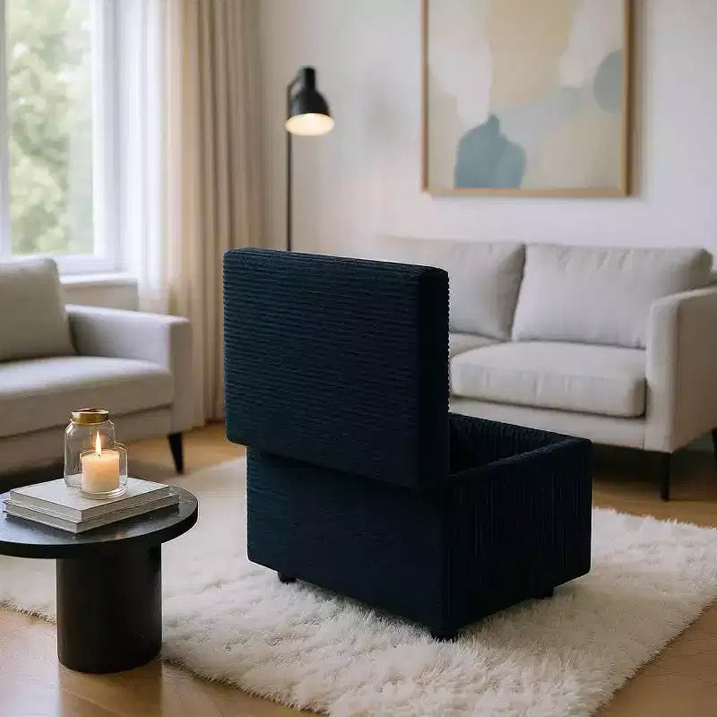 Corduroy Storage Ottoman, Soft Cushioned, Living Room